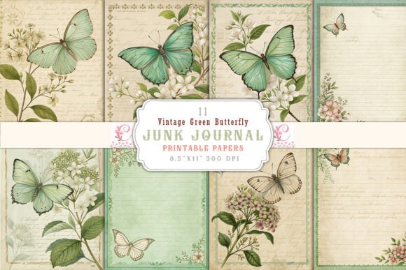Download Vintage Green Butterfly Junk Journal - Premium Bundle